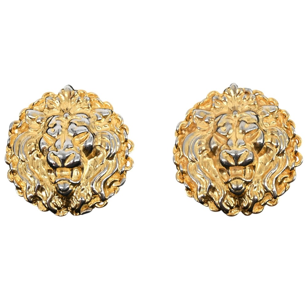 Vintage Two Tone Gold Silver Lion Head Round Brooch Pin Set of 2 Statement